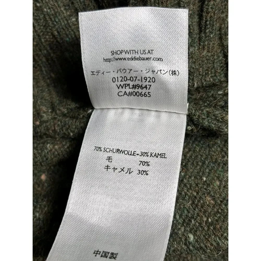 Eddie Bauer Lambswool Knit Sweater Mens Size L Olive Green V-Neck Long Sleeve